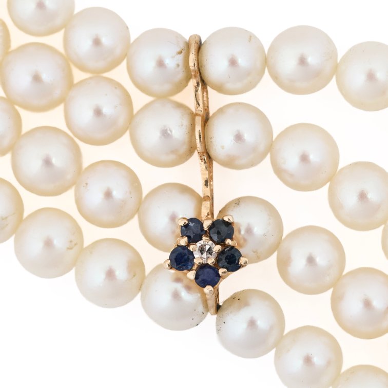 Image for 14K YG Cultured Pearl, Sapphire & Diamond Necklace