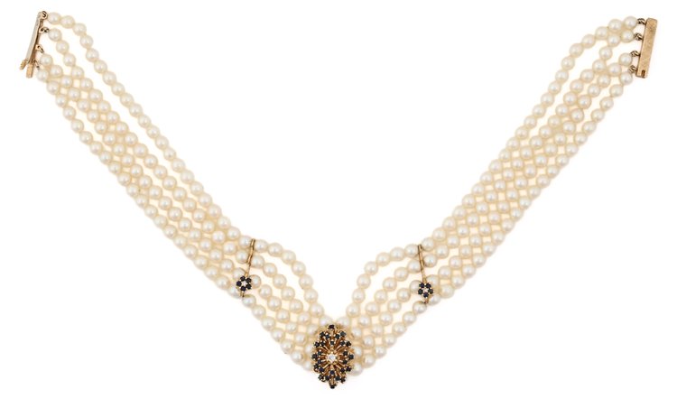Image for 14K YG Cultured Pearl, Sapphire & Diamond Necklace
