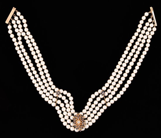 Image for 14K YG Cultured Pearl, Sapphire & Diamond Necklace