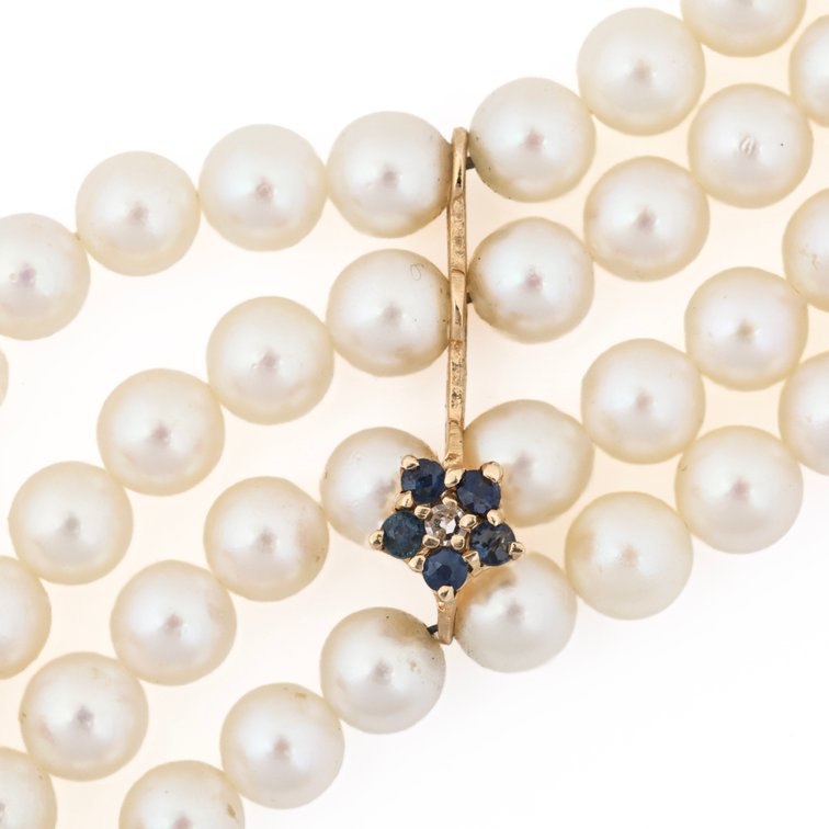 Image for 14K YG Cultured Pearl, Sapphire & Diamond Necklace