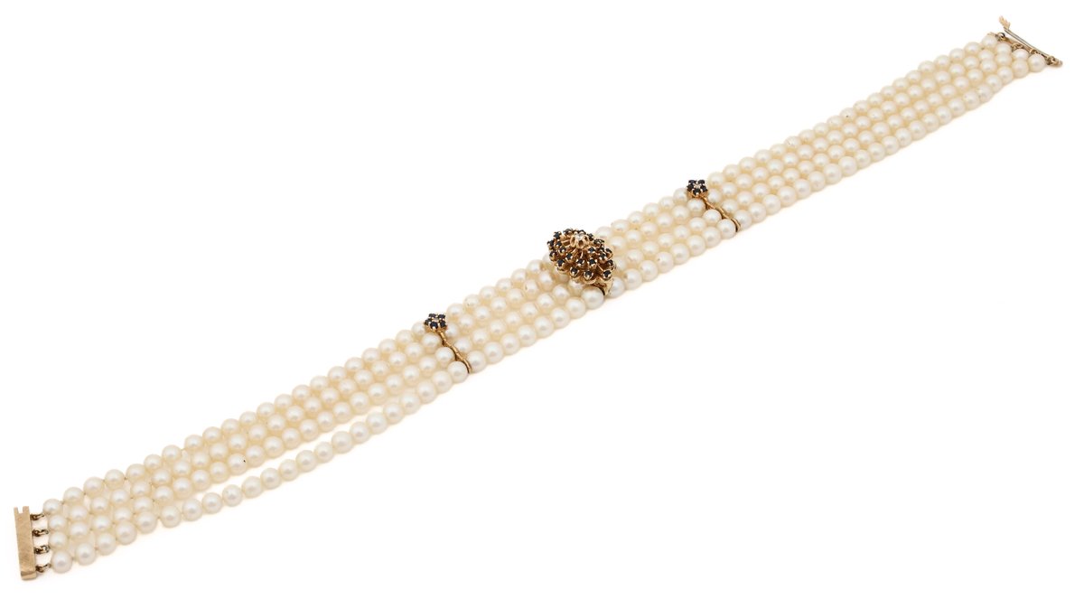Image for 14K YG Cultured Pearl, Sapphire & Diamond Necklace