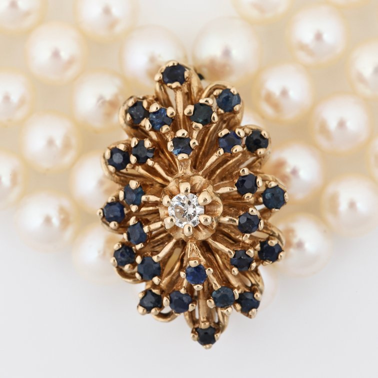 Image for 14K YG Cultured Pearl, Sapphire & Diamond Necklace