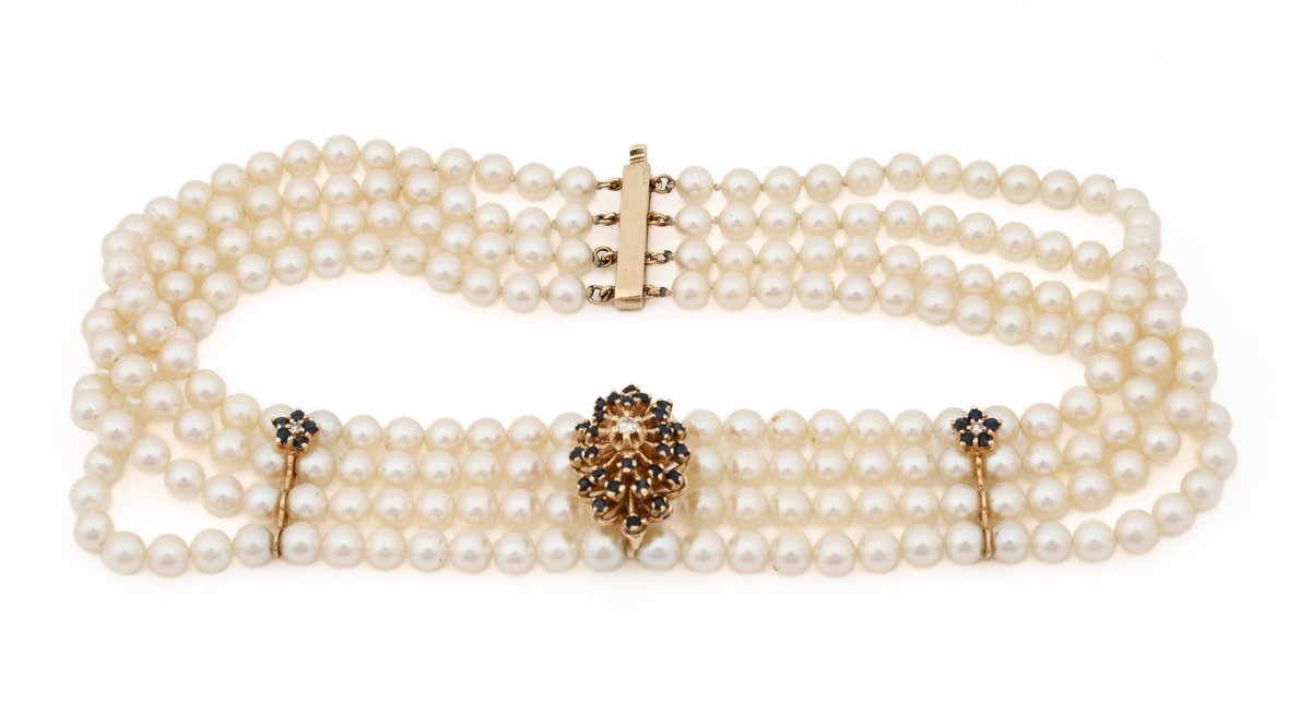 Image for 14K YG Cultured Pearl, Sapphire & Diamond Necklace