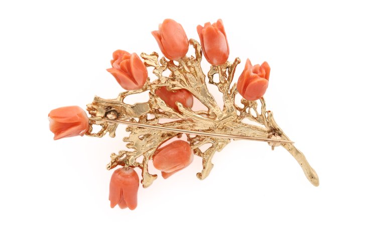 Image for 14K YG Coral Rose Brooch