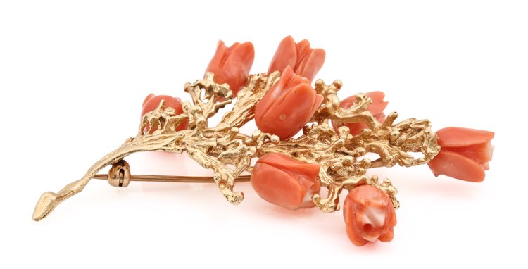 Image for 14K YG Coral Rose Brooch