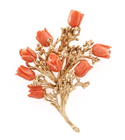 Image for 14K YG Coral Rose Brooch