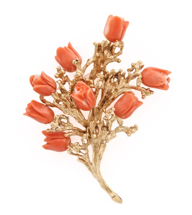 Image for 14K YG Coral Rose Brooch