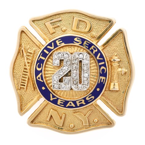 Image for 14K Gold FDNY 20 Year Service Presentation Badge