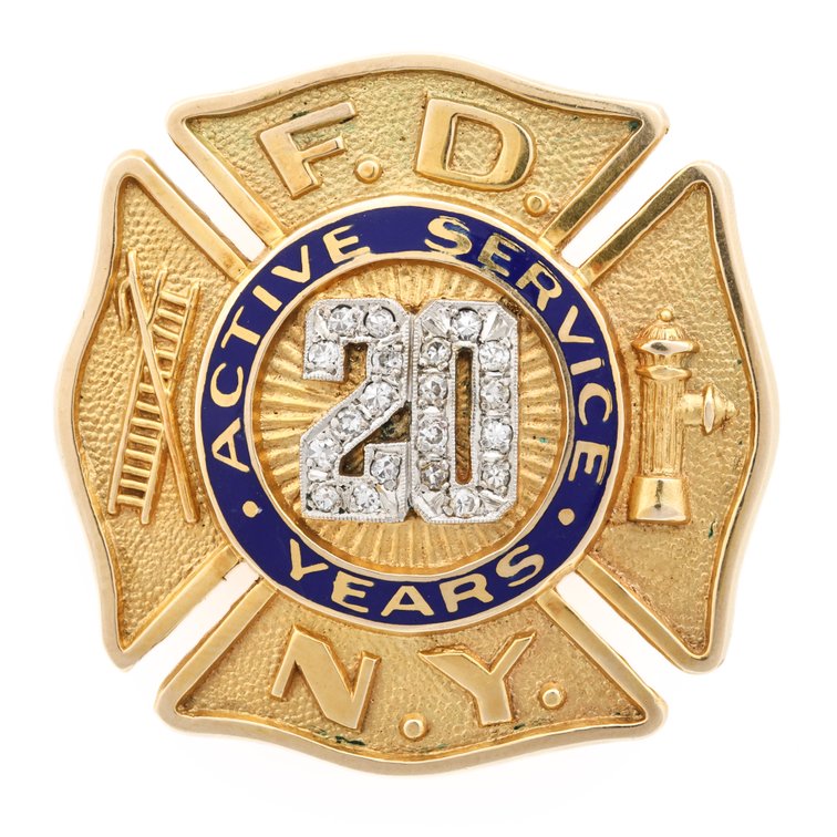 Image for 14K Gold FDNY 20 Year Service Presentation Badge