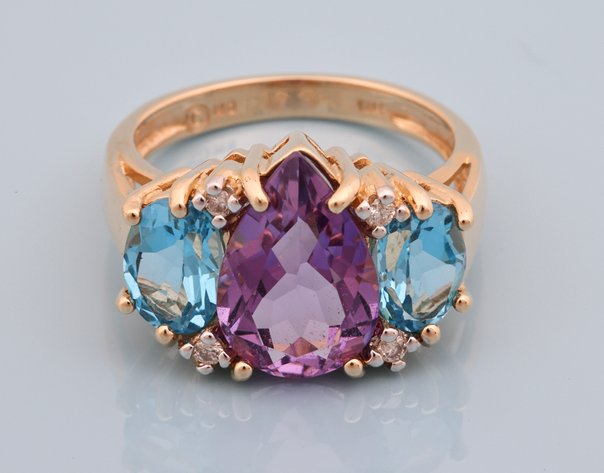 Image for 14K YG Amethyst, Blue Topaz & Diamond Ring