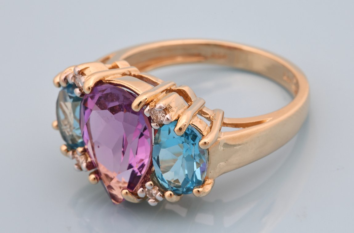 Image for 14K YG Amethyst, Blue Topaz & Diamond Ring
