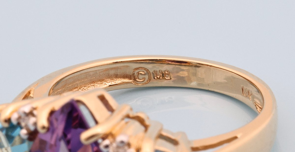 Image for 14K YG Amethyst, Blue Topaz & Diamond Ring