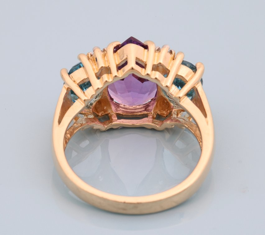 Image for 14K YG Amethyst, Blue Topaz & Diamond Ring