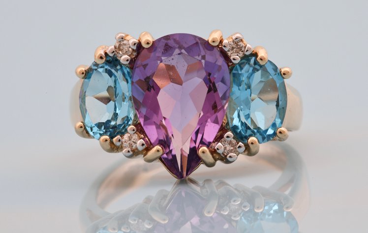 Image for 14K YG Amethyst, Blue Topaz & Diamond Ring