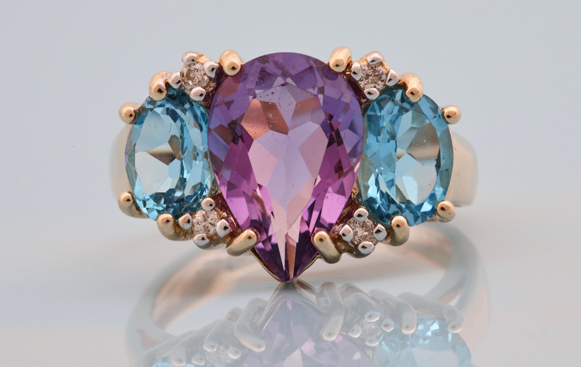 Image for 14K YG Amethyst, Blue Topaz & Diamond Ring