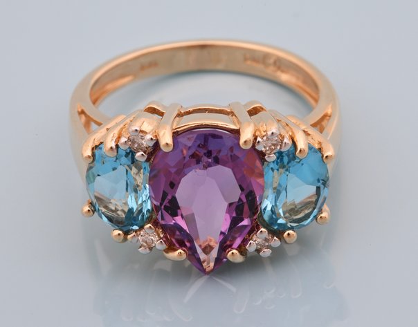 Image for 14K YG Amethyst, Blue Topaz & Diamond Ring