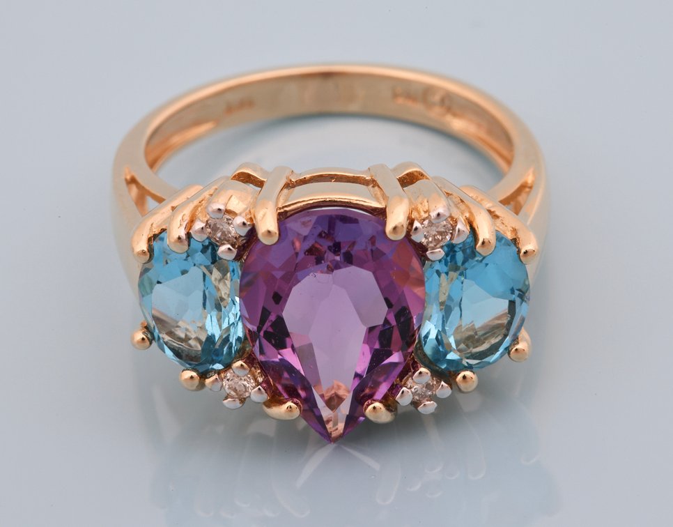 Image for 14K YG Amethyst, Blue Topaz & Diamond Ring