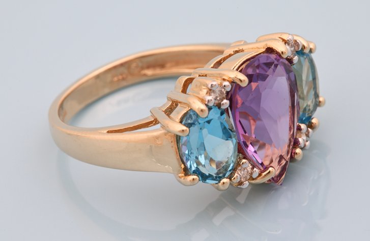 Image for 14K YG Amethyst, Blue Topaz & Diamond Ring