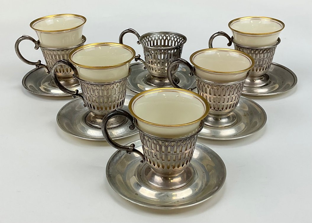 Sterling Silver and Porcelain Demitasse Set