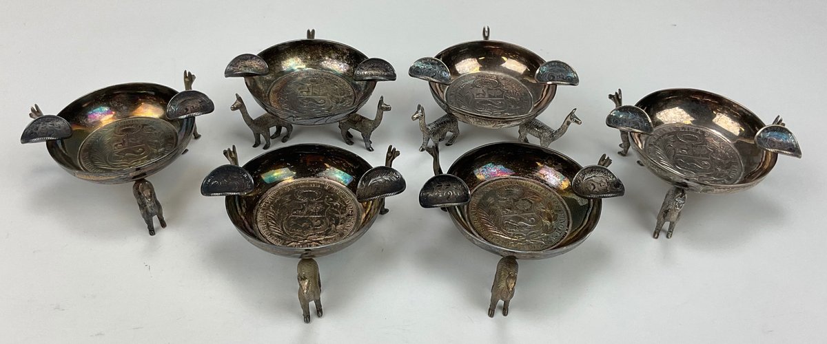 Peruvian Coin Silver Ashtrays