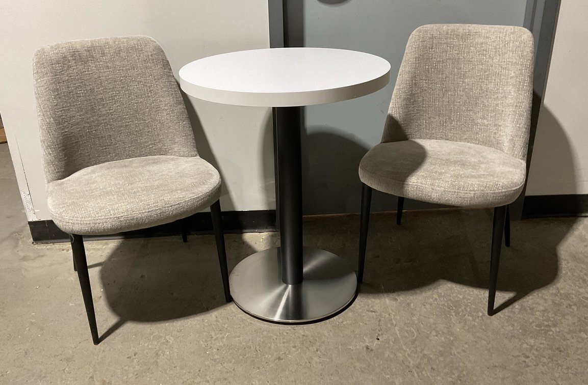 Round Pedestal Table and Upholstered Chairs