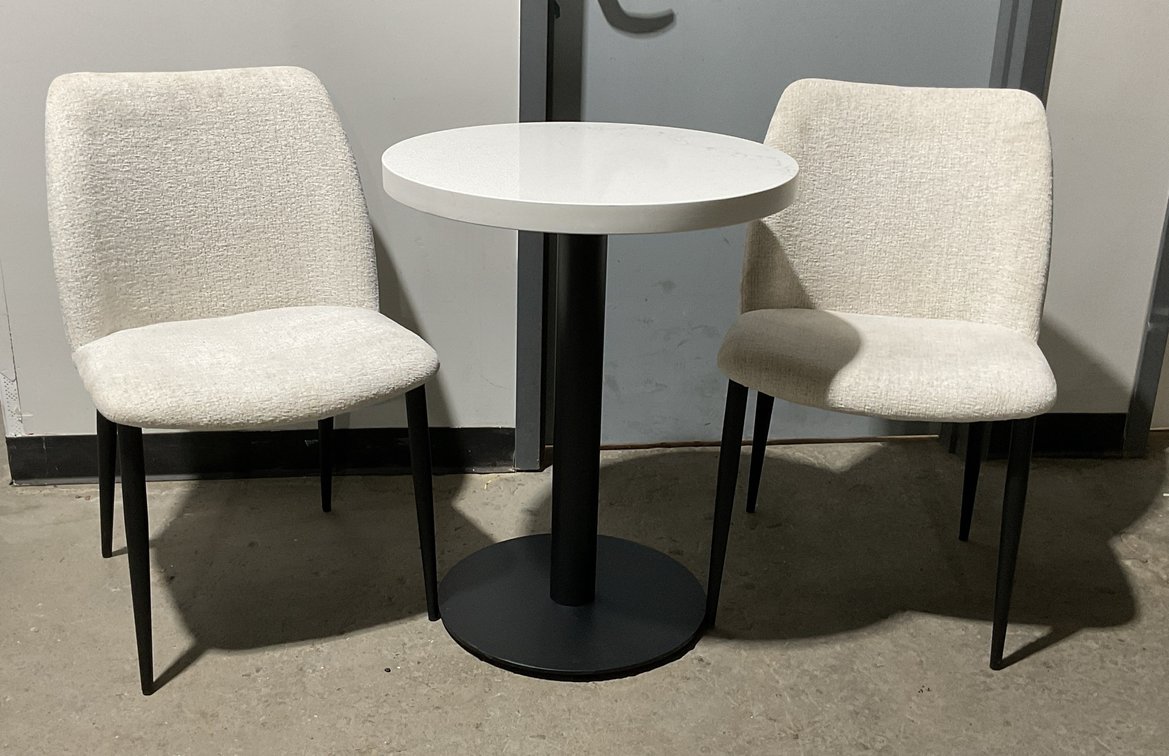 Round Faux Marble Table and Upholstered Chairs