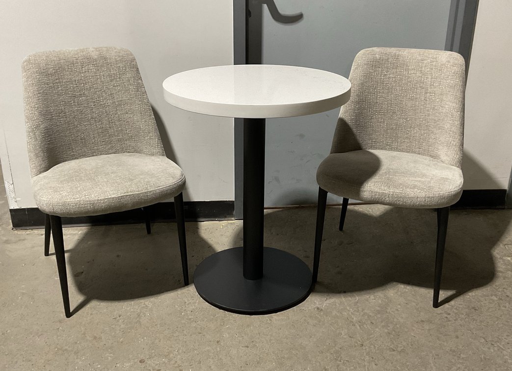 Pedestal Cafe Table and Upholstered Chairs