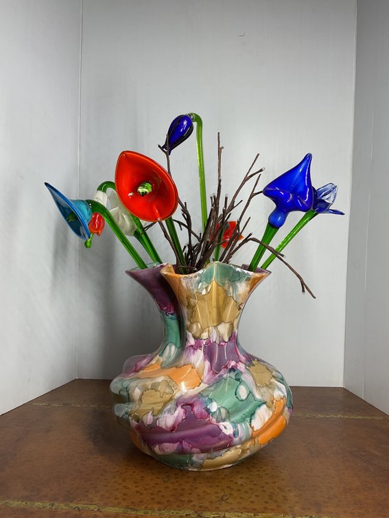 Nazareno for Artistica Ceramic Vase & Art Glass Flowers