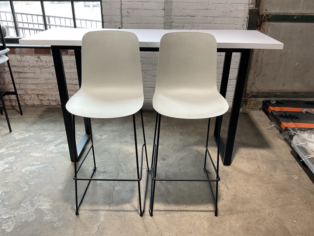 White Top Table and Pair of Bar Stools