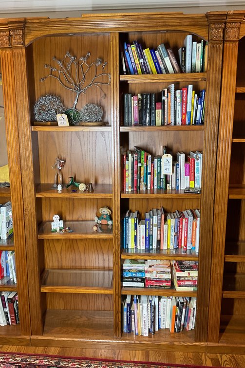 Oak Finish Lighted Bookcase Wall Unit