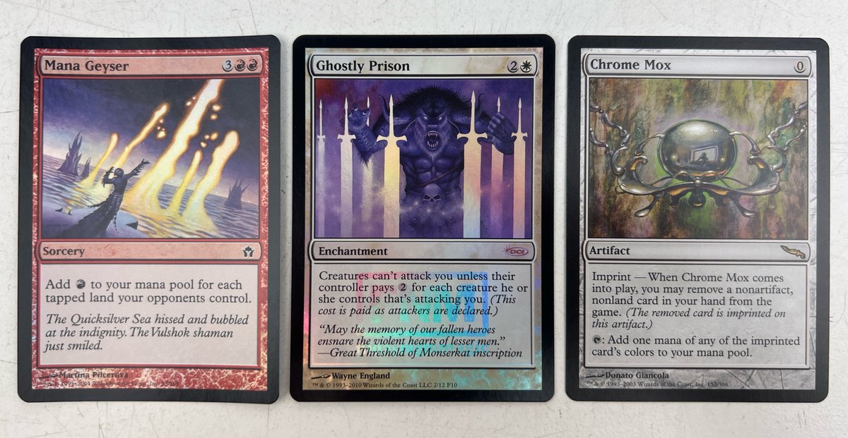 Chrome Mox, Mana Geyser, and Ghostly Prison Magic: The Gathering Cards