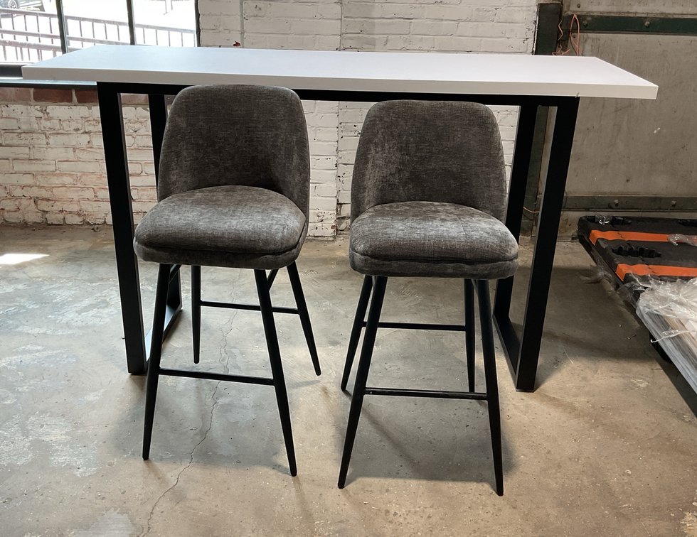 White Bartop Table and Pair of Stools