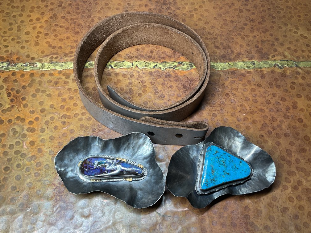 HE Sterling Silver Belt Buckles and Leather Belt
