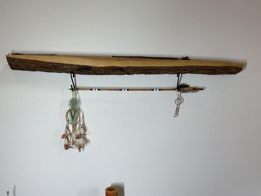 Live Edge Wood Shelf with Arrows and Dreamcatchers
