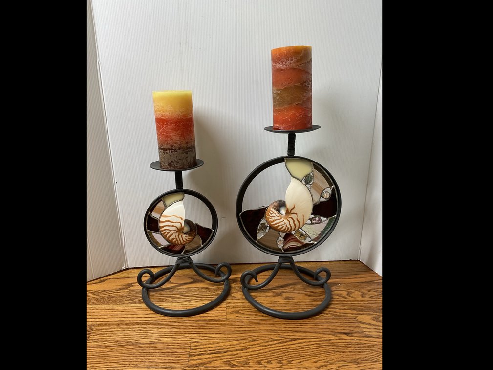 C. Reed Nautilus Stained Glass Candle Holders
