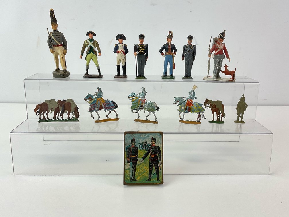 Painted Metal Toy Soldiers, Mounted Knights, and Illustrated Tin