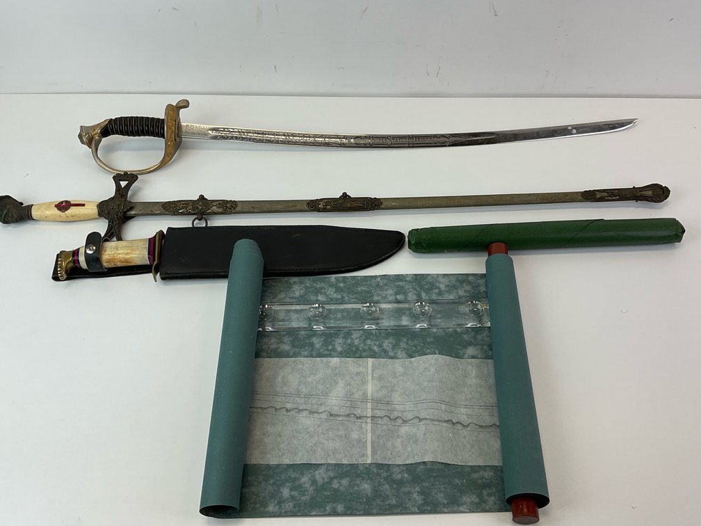 USMC Sword, Fraternal Sword, Bowie Knife, and Oshigata Scroll