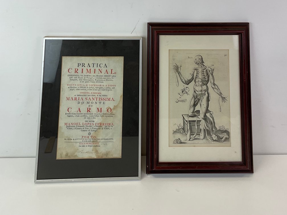 Framed 1767 Portuguese Law Title Page and Anatomical Print