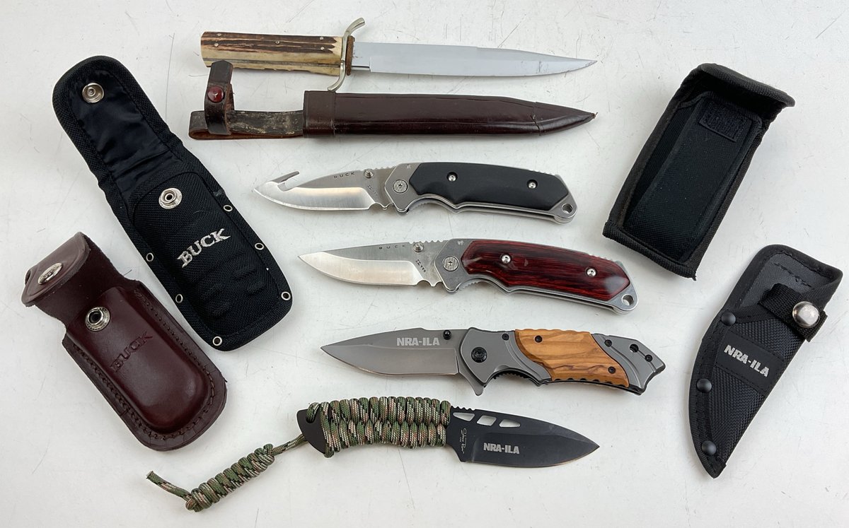 Anton Wingen Jr., Buck, and NRA-ILA Knives with Sheaths (5)