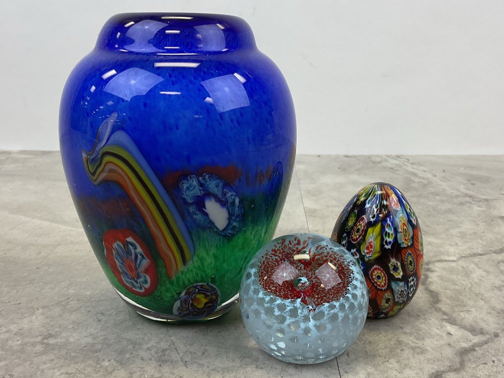 Art Glass Vase and Paperweights