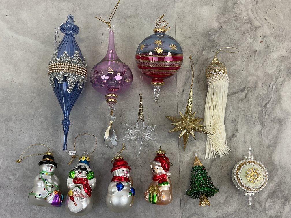 Holiday Ornaments, Blown Glass Finials, and Figurines