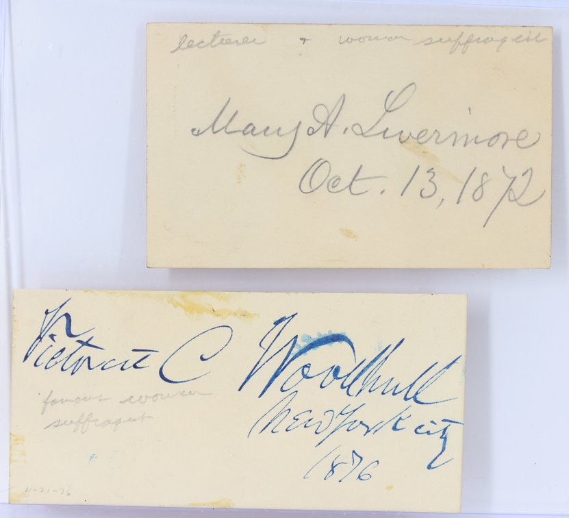 Autographs of United States Suffragettes Mary A. Livermore and Victoria C. Woodhull