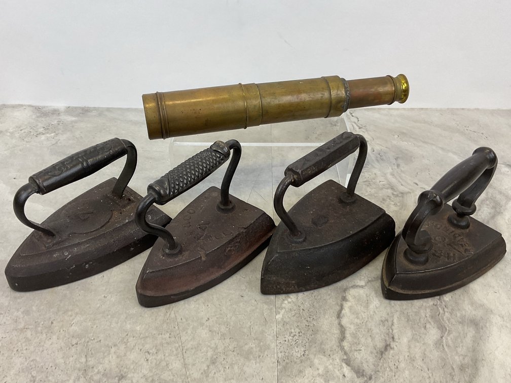 Brass Telescoping Spyglass & Sad Irons