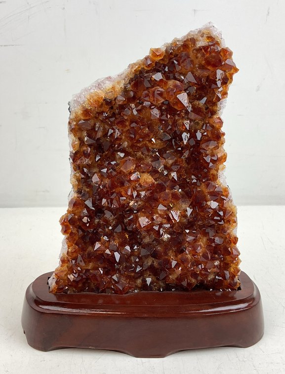 Citrine Crystal Cluster on Wooden Display Base