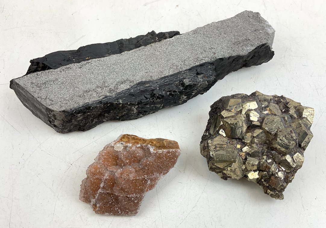 Pyrite, Druzy Crystal, and Layered Rock Specimens