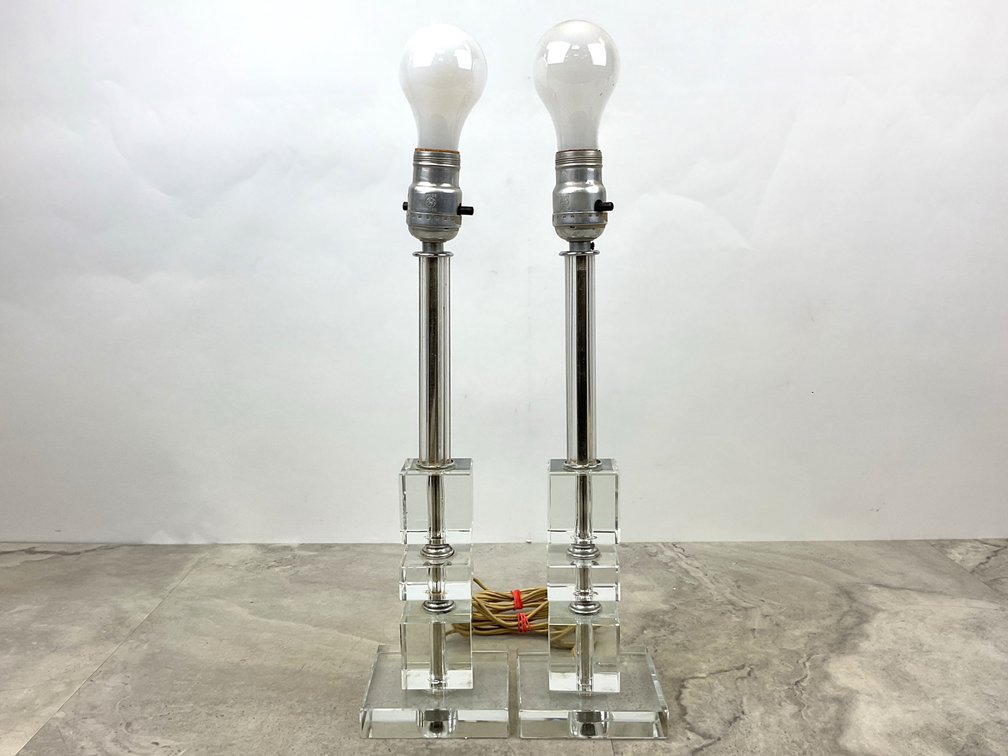 GE Clear Acrylic and Fluted Chrome Table Lamps