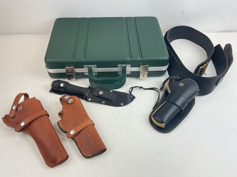 Hard Case, Leather Holsters, Cartridge Belt, and Survival Knife