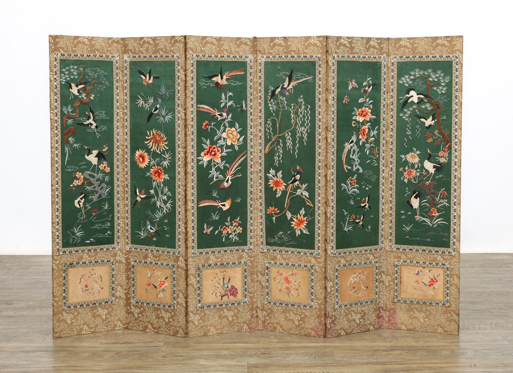 Embroidered Silk Folding Screen