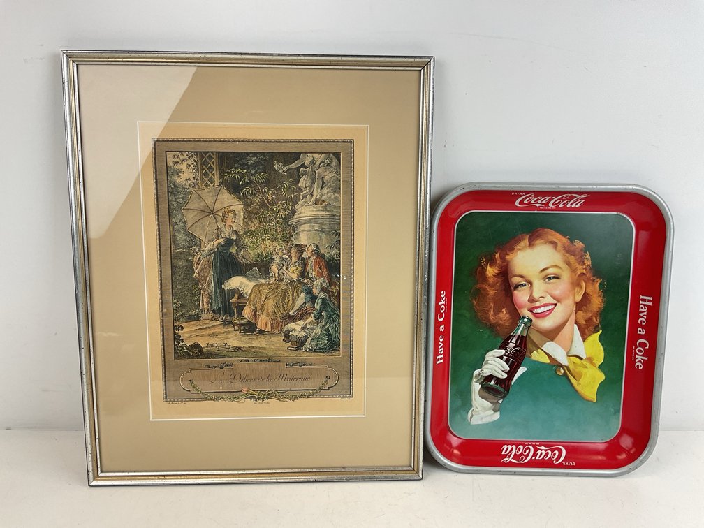 Framed Lithograph Print & Tin Platter