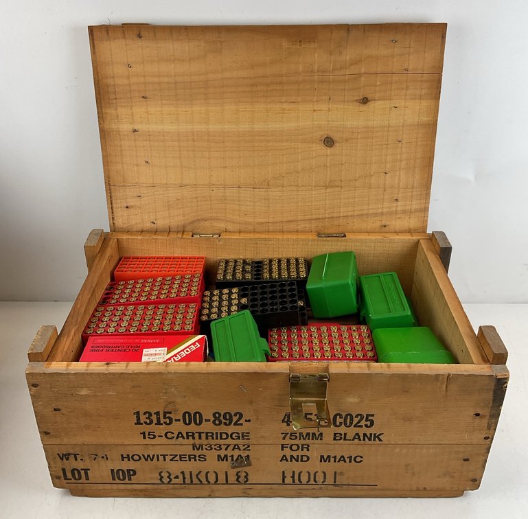 Military Wooden Ammunition Crate And Assorted Brass